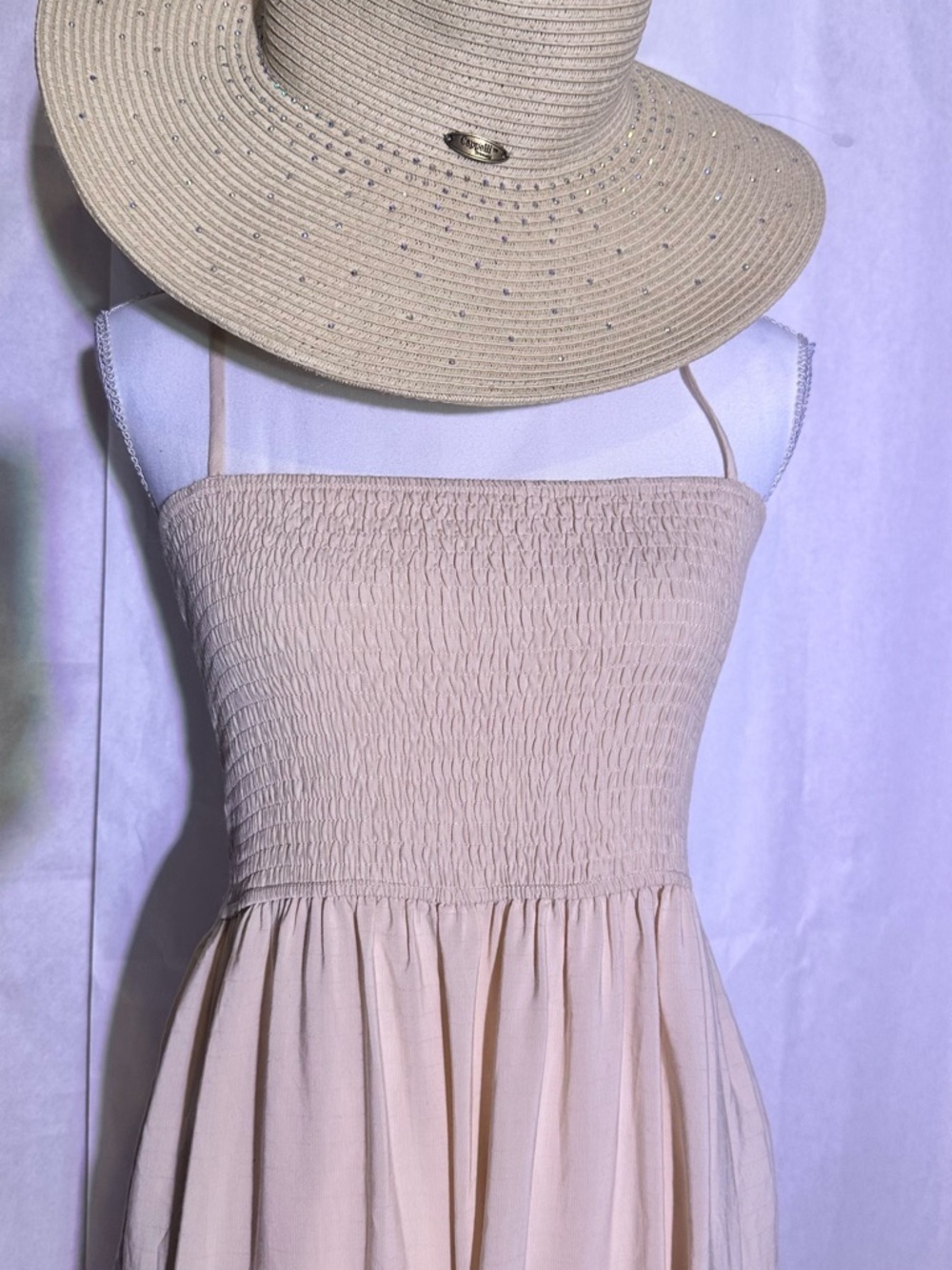 moodie Beige Smocked Tiered Maxi Dress - Picture 3 of 7